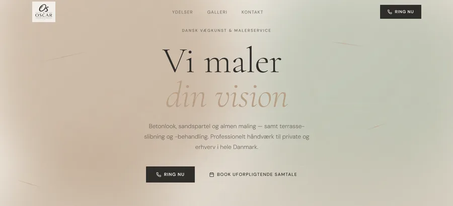 Hjemmesiden DongDynamics byggede for malerfirmaet By-Oscar i Hillerød