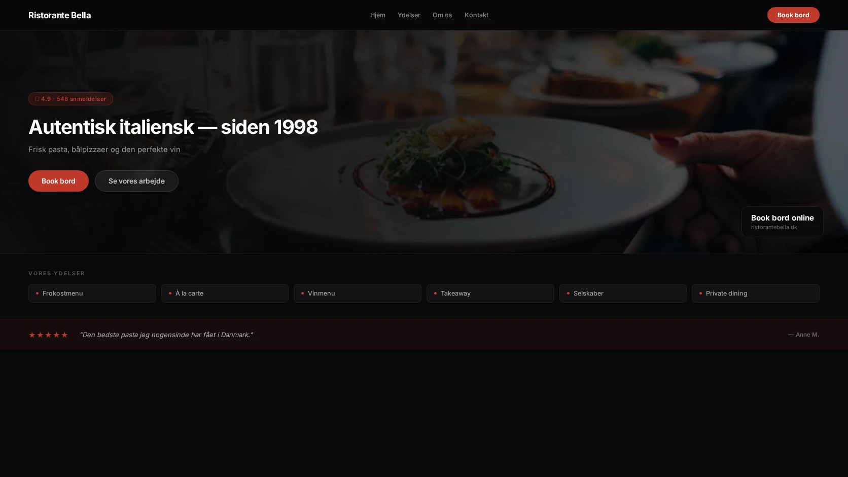 Eksempel på hjemmeside til restaurant