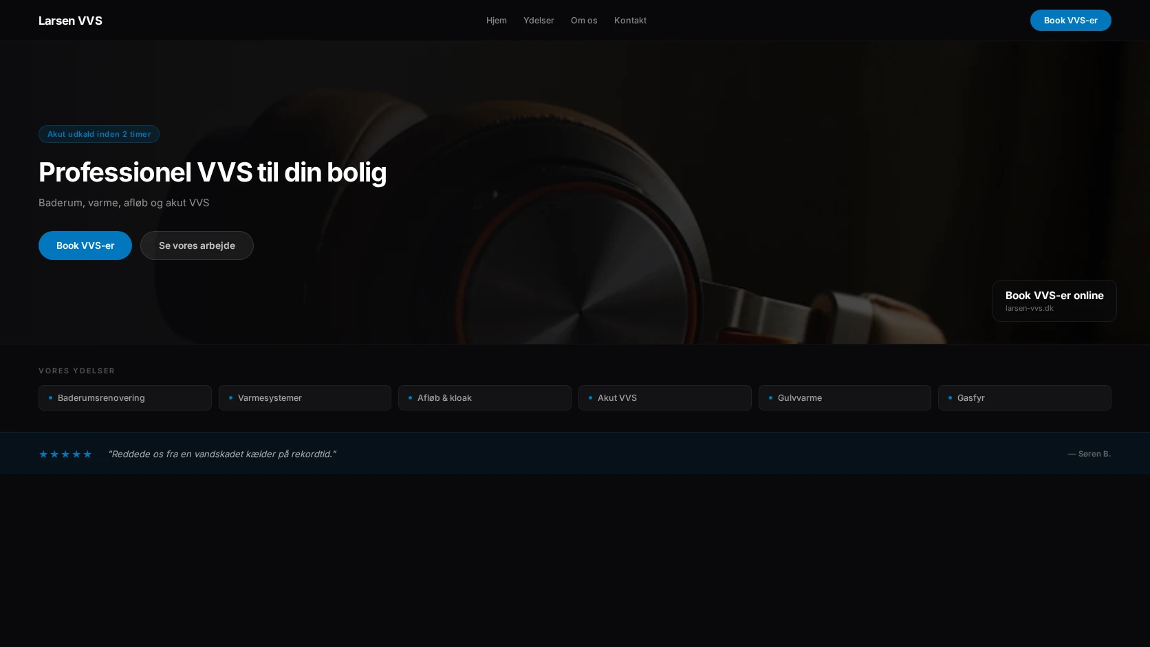 Eksempel på hjemmeside til VVS-firma